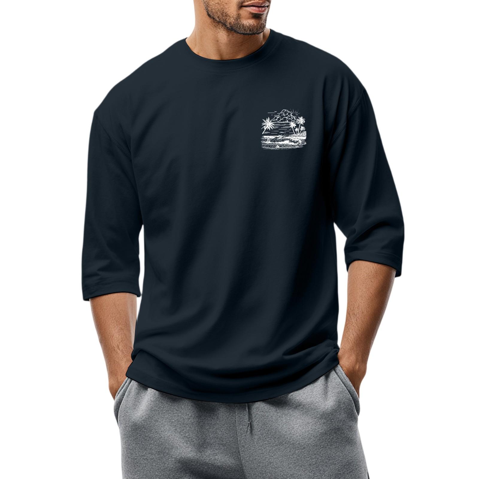 

Мужская повседневная модная футболка с круглым вырезом и рукавом три четверти XXXL тёмно-синий