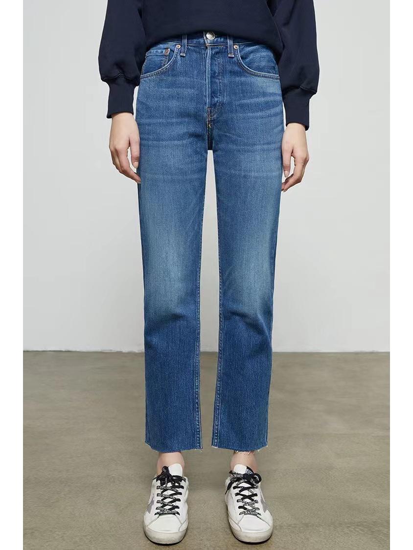 2022 Women s High-Waisted Frayed Straight-Leg Jeans 25