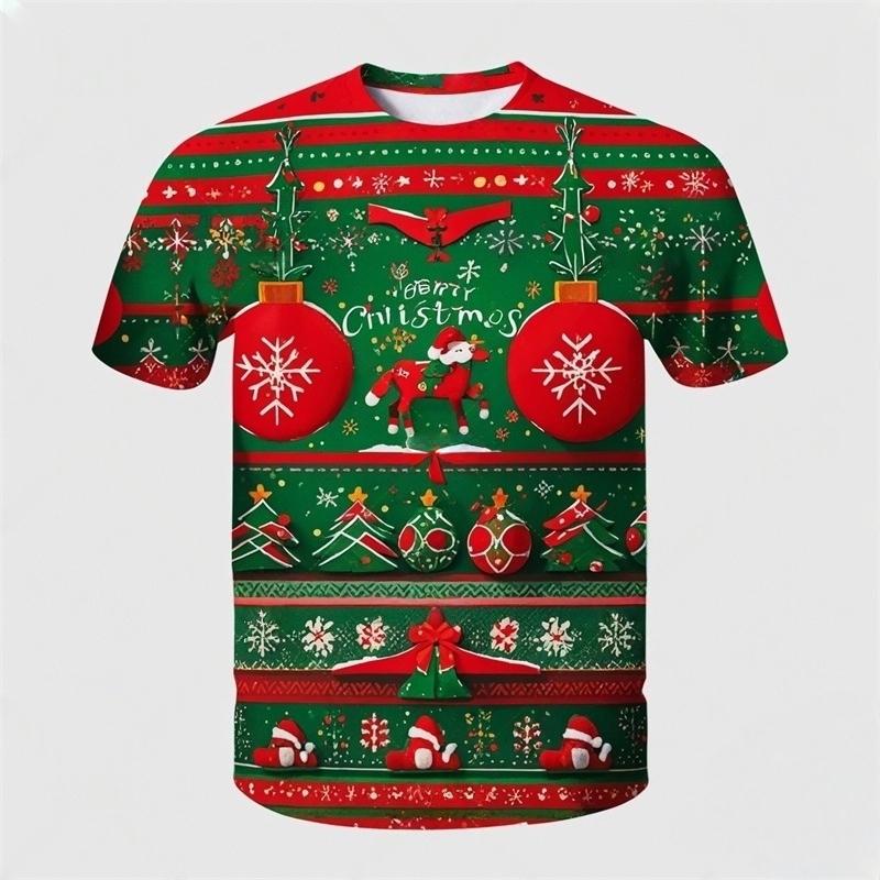 

2025 3D Принт Санта Клаус Рождественская Футболка с Коротким Рукавом Детская Праздничная Одежда для Мальчиков И Девочек 160