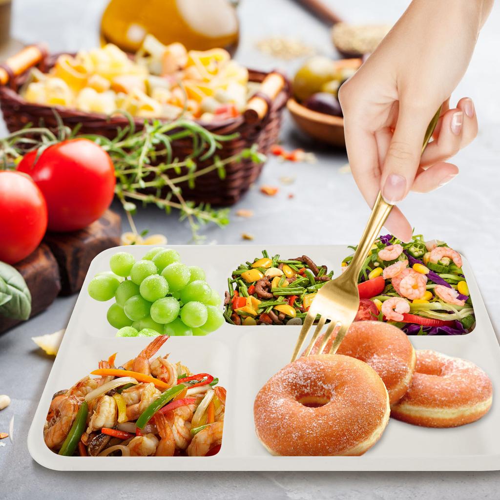 50 Pcs Disposable Plates Biodegradable Pulp Dinner Plates 5 Compartments Paper Plate Barbecue Tray for Party Picnic Restaurant