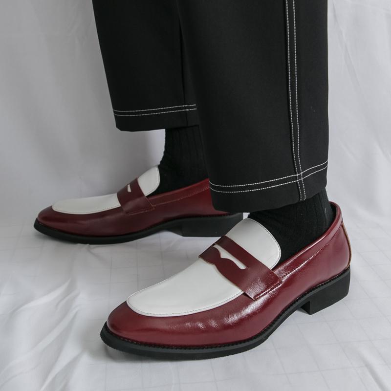 Fashion Open Mouth Laughing Leather Loafers Fashionable Color Blocked Men Low Cut Leather Shoes Elegant Business Office Men Casual Shoes