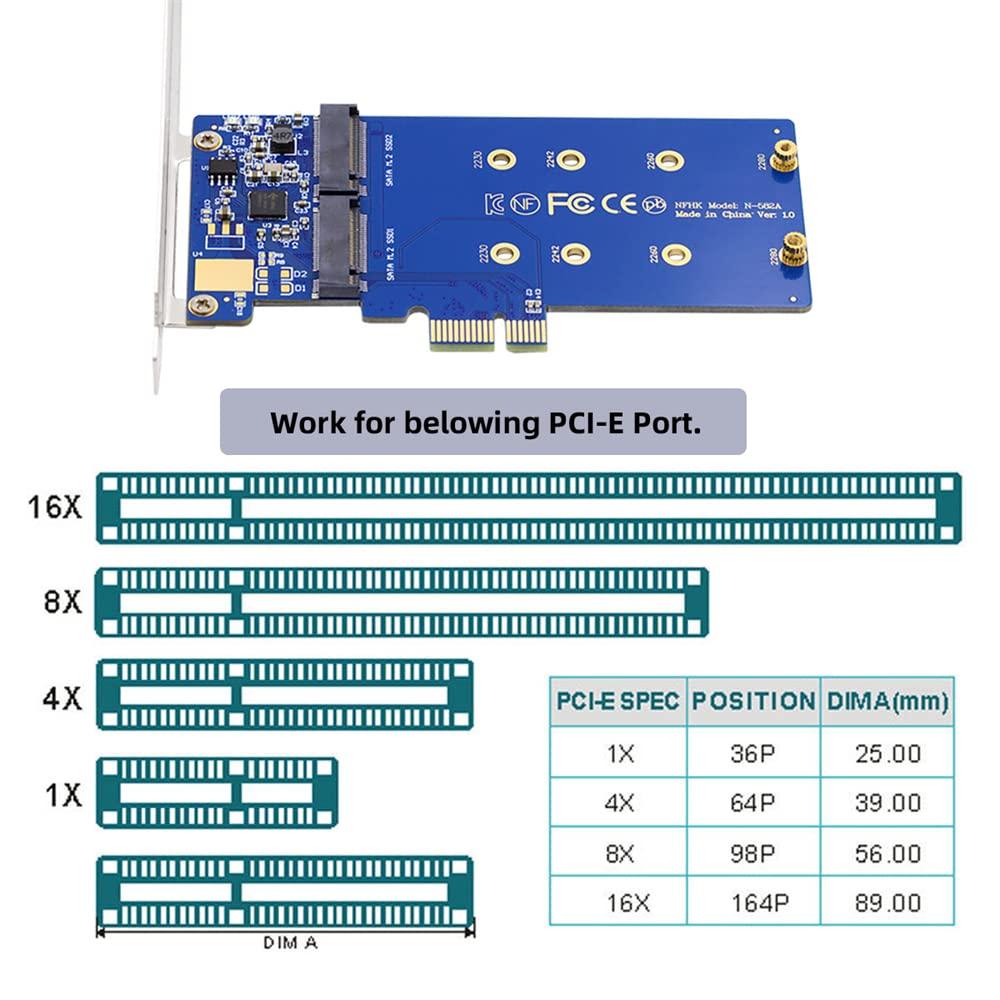 Cablecc NGFF Key B+M Dual SATA SSD To PCI-E 1x Motherboard Desktop Adapter Converter SSD Card JMB 582 2280