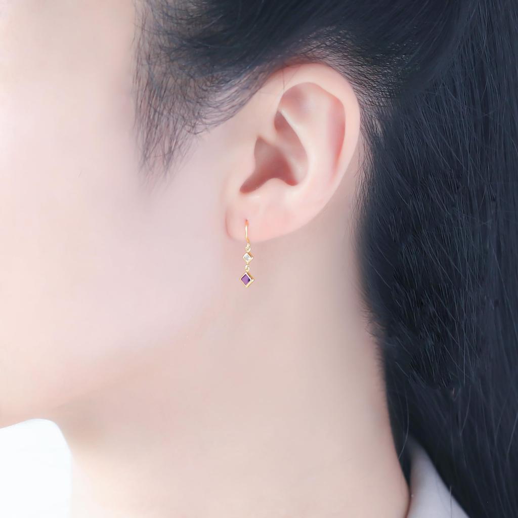 ESTELLE [Official] Women's Hook Earrings in 10K Yellow Gold with Amethyst (February Birthstone) 0222-9725-0019-0000