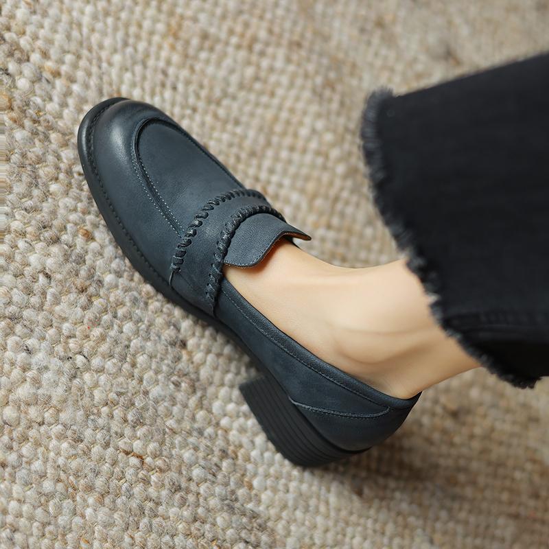 Fashion Retro Mid Heels Women Pumps Genuine Leather High Quality Shoes Woman 2025 Spring Summer Concise Casual Working Pumps Loafers