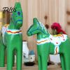 Wooden Dala Horse Decoration Hand Painted Trojan Figurine, Solid Wood Vintage Scandinavian Ornament Statue, Rustic Decorative Tabletop for Home