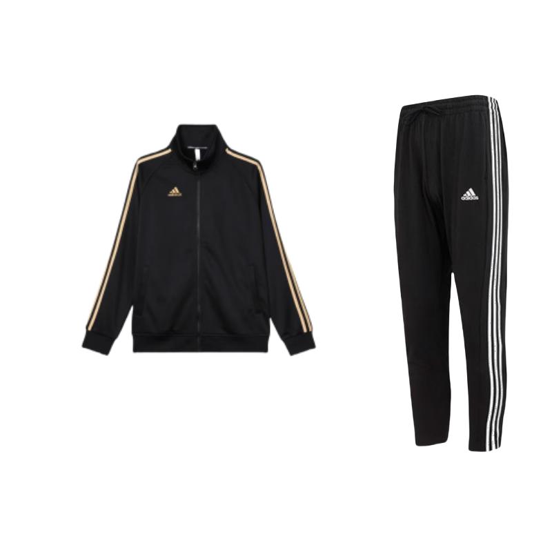 

Adidas Striped Logo Vintage Stand Collar Long Sleeve Knit Tracksuit Men Tracksuit Black IC0044+TR30JR-BG M