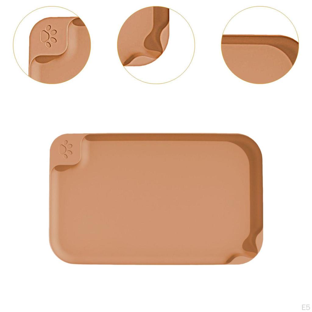 Dog Food Mat Pet Cat Feeding with Raised Edges Water Tray Placemat for