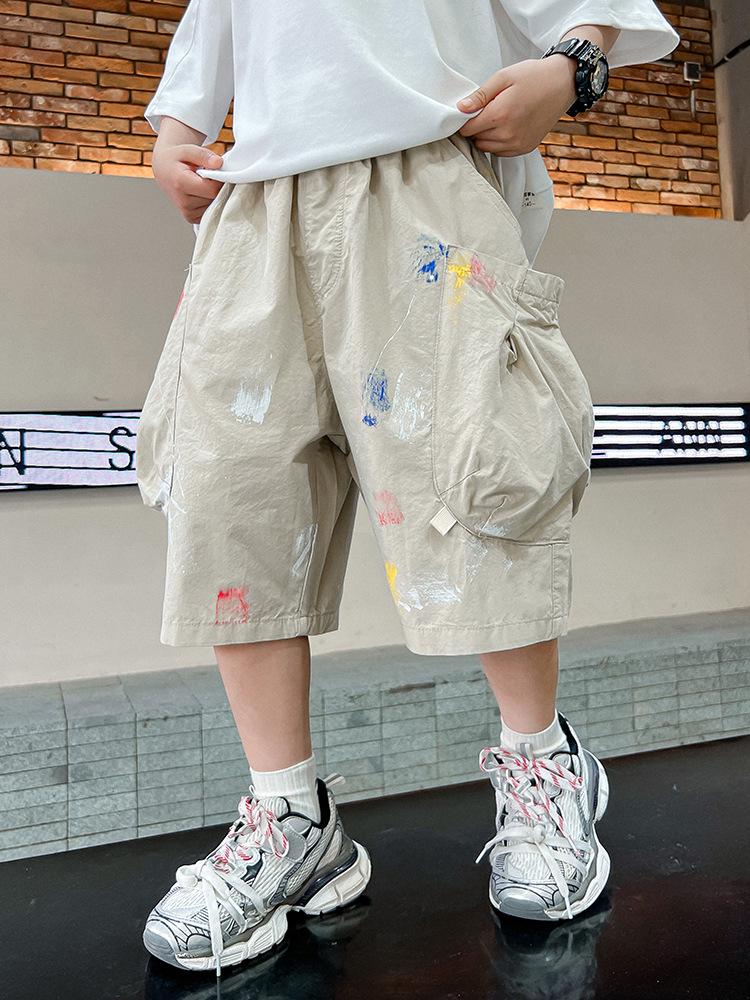 

Boys Summer 2025 Wide-Leg Cargo Shorts - Mid-Length, Loose Fit Children s Wear 160cm легкие хаки