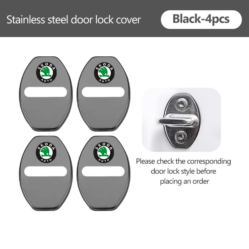 AAAJF1 4Pcs Car Door Lock Covers Auto Decorative Accessories For Skoda Kodiaq Fabia Kamiq Karoq Octavia 2 3 Rapid Scala