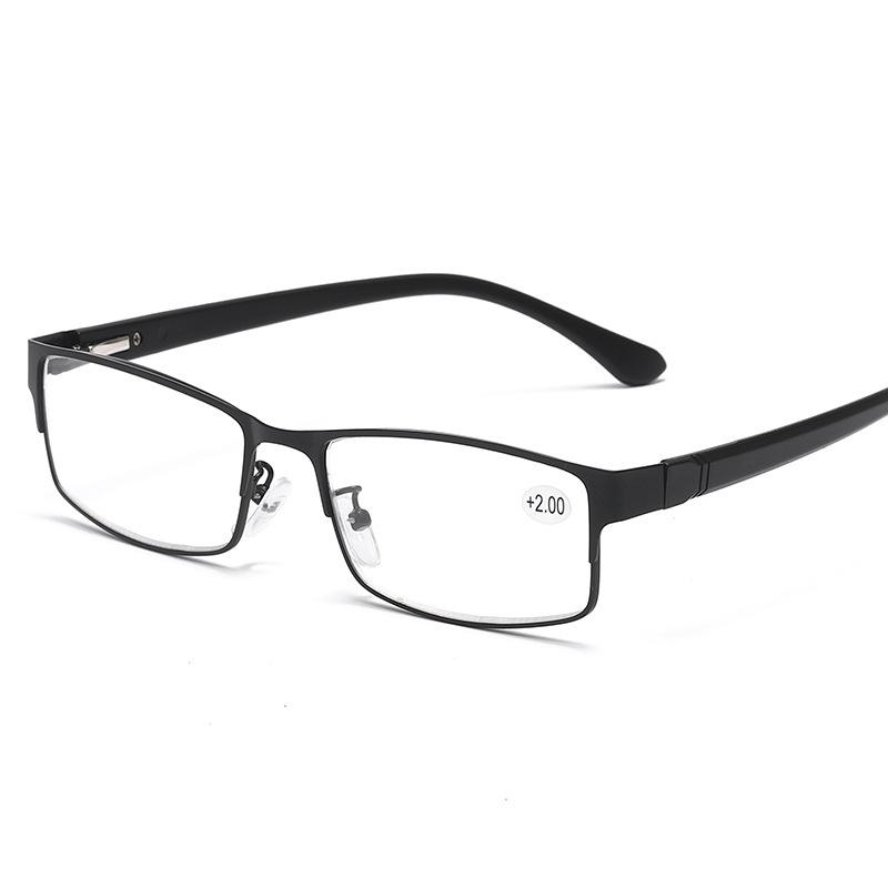 Men'S Square Alloy Anti Blue Light Reading Spring Hinge Glasses Metal Male Blue Ray Blocking Hyperopia Eyeglasses