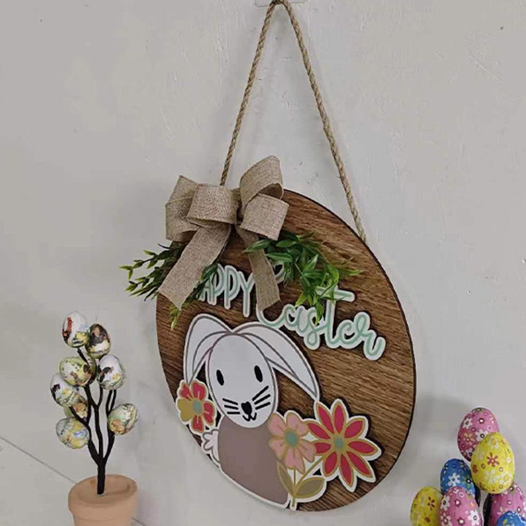 Easter Wooden Wreath, Easter Bunny Decoration Pendant, Outdoor Courtyard Door Hanging