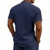 Men's Linen‑Blend Lace‑Up Stand‑Collar Shirt, Crisscross Tie Front V‑Neck, Short Sleeve, Breathable Relaxed‑Fit Medieval Renaissance Casual Summer Top