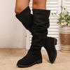 Suede Stacking Boots for Winter 2025 New Plus-size Fleece Low-heeled Sleeves Are No More Than Knee-length Boots for Women