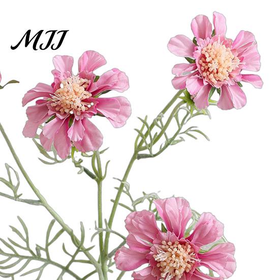 Three Dimensional Silk Flower Heads Artificial Scabious Flowers with Bendable Long Stems, Realistic Faux Chrysanthemum for Table Vase Centerpiece
