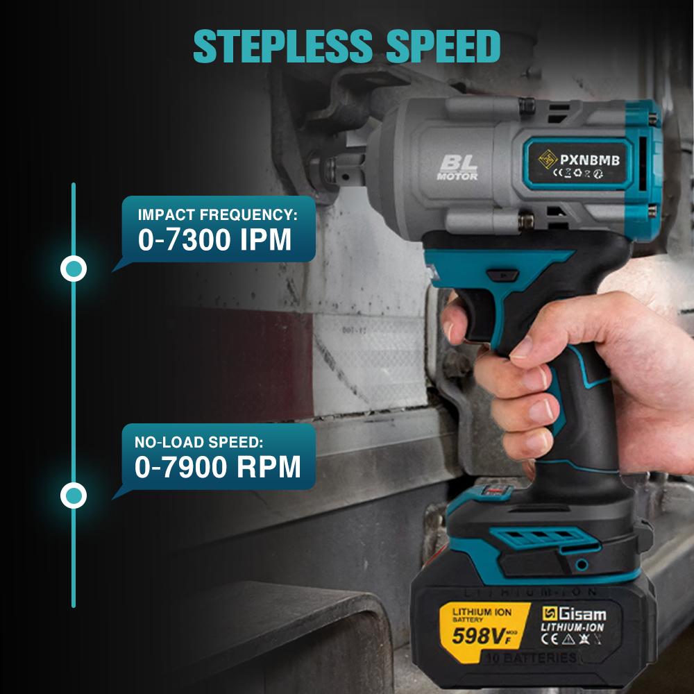 PXNBMB 1000Nm Brushless Impact Wrench 1/2 Inch Cordless Electric Wrench Car Tires Repair Power Tools For Makita 18V Battery Pin