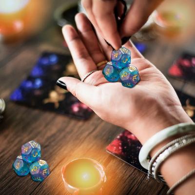 3 Piezas/Set Dados de Astrología de 12 Caras Dados del Zodíaco con Números de Doce Signos Resina de Constelación Dorada Dados de la Suerte