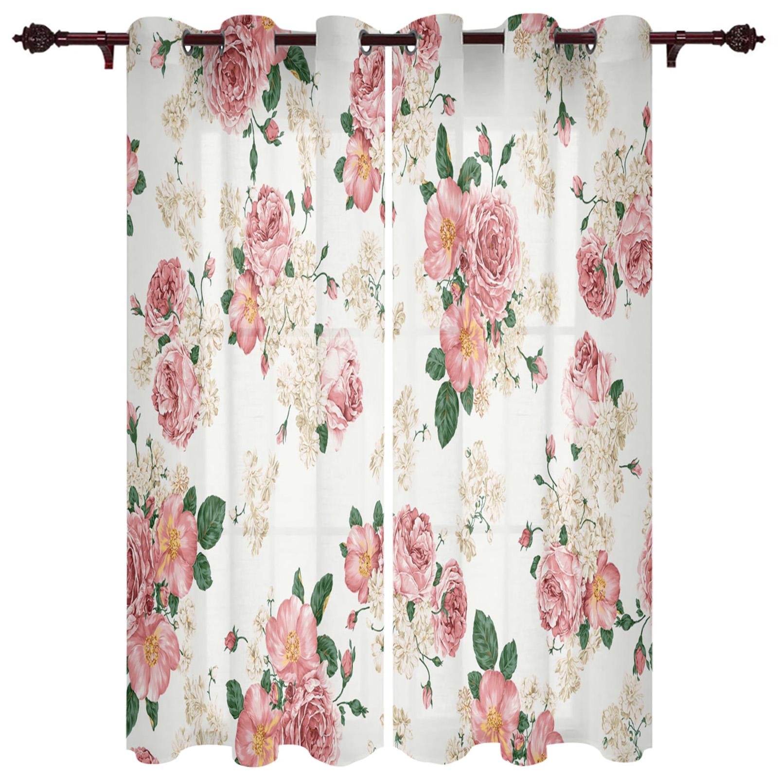 

Розовая Роза Романтические Оконные Шторы Кухонные Шторы Панель Домашний Декор Шторы для Гостиной Шторы для Спальни 135W x 60H(cm)