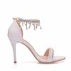 Crystal Queen Sweet White Sexy Dress Wedding Shoes Women Lacing Ankle Strap Peep Toe High Heel Sandals 9cm Pumps