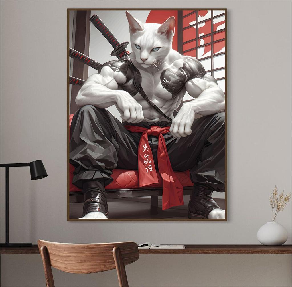 Interesting Animal Samurai White Cat Rhinoceros Tiger Wolf Abstract Poster Canvas Paintings Wall Art Pictures Home Decor