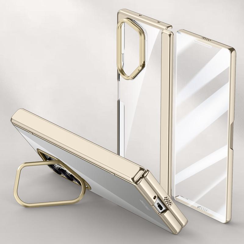 

Чехол-подставка для Samsung Galaxy Z Fold6 5G, прозрачная накладка из ПК+акрила, чехол для телефона с защитной пленкой для экрана HD Titanium Grey