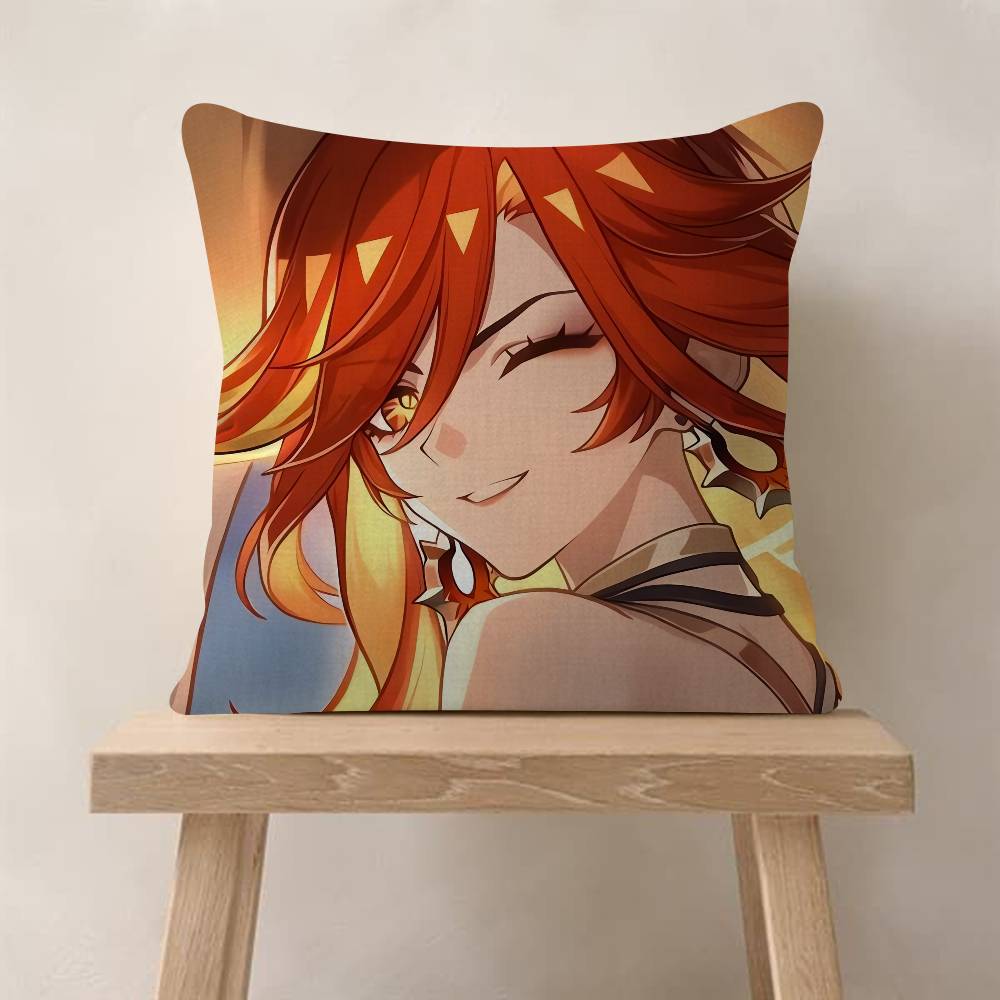 G-Genshin Impact Mualani Cushion Cover Decorative Pillow Sofa Home Decor Case Pillow Cases