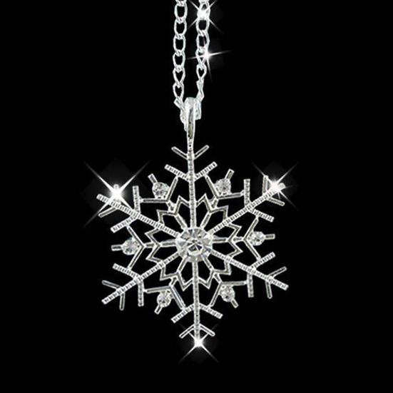 Fashion Frozen Snowflake Shiny Rhinestone Pendant Chain Necklace Christmas Gift
