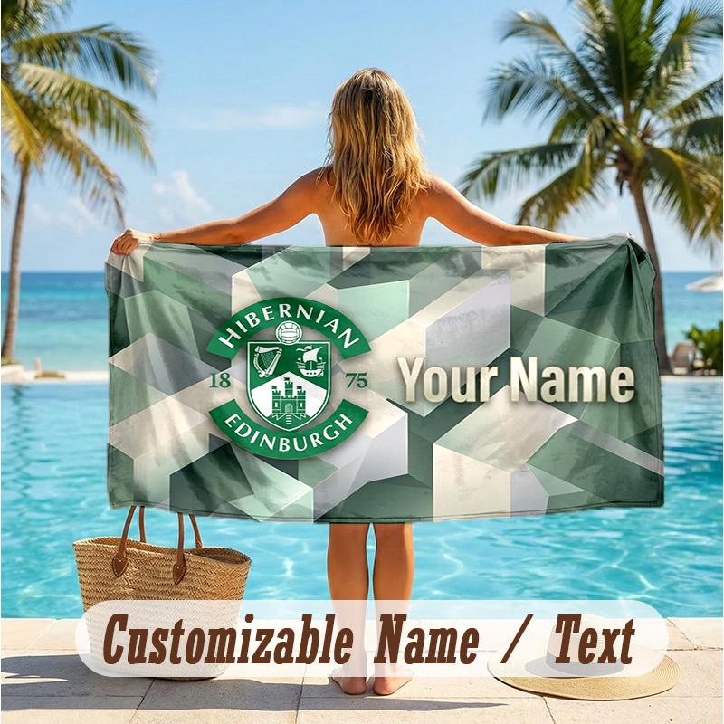 Custom Text Beach Towel, Soft Absorbent Swimming Multi-use TowelHibernian FC