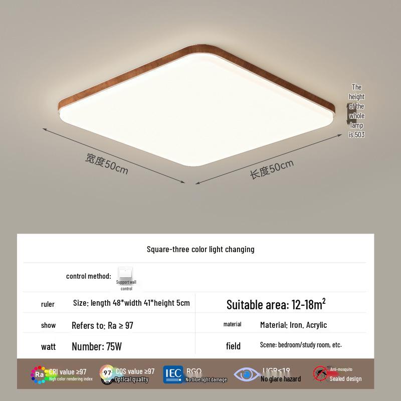 Walnut Wood Grain Ceiling Light: Full Spectrum Eye Protection Chandelier for Living Room, Bedroom, and Dining Room