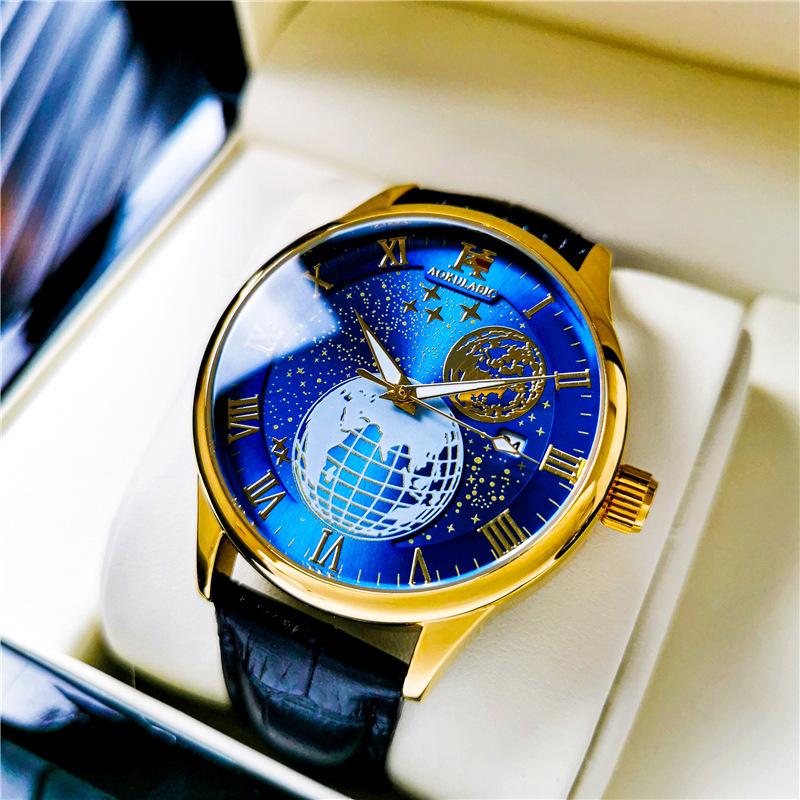 Men's Hollow Bottom Fully Automatic Mechanical Watch Stainless Steel Butterfly Buckle Trendy Men's Watch
