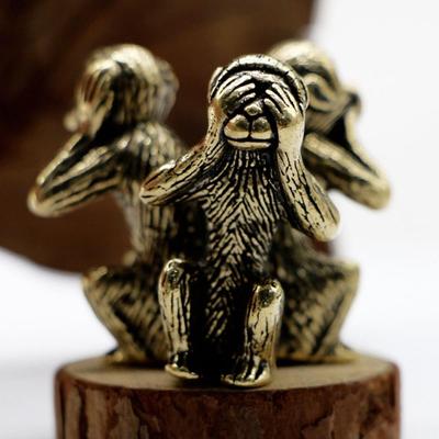 Three Monkeys Creative Solid Copper Crafts Feng Shui Car Ornaments Home Decor Wise Monkey Statue Monkey Figurines