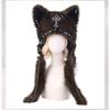 Gothic Dark Plush Cat Ear Hat Alt Subculture Punk Rock Y2K Grunge Hot Girl Fluffy Beanie for Women Winter Warm Fleece Head Cap