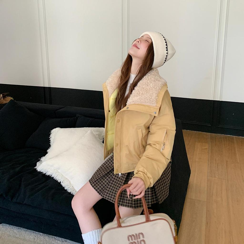 Autumn Winter Thicken Warm Parka Women Casual Sweety Solid Color Big Pocket Loose Jackets Outwear