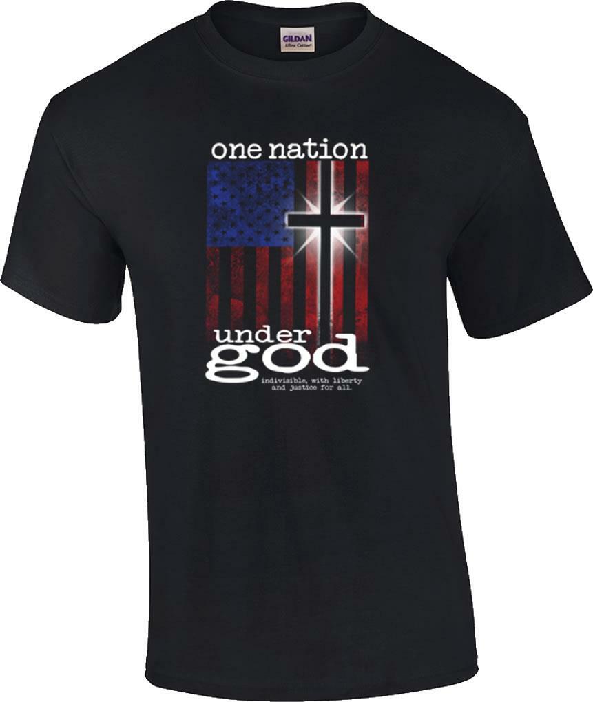 One Nation Under God Indivisible With Liberty Justice For All Cross Flag T-Shirt XXXXL