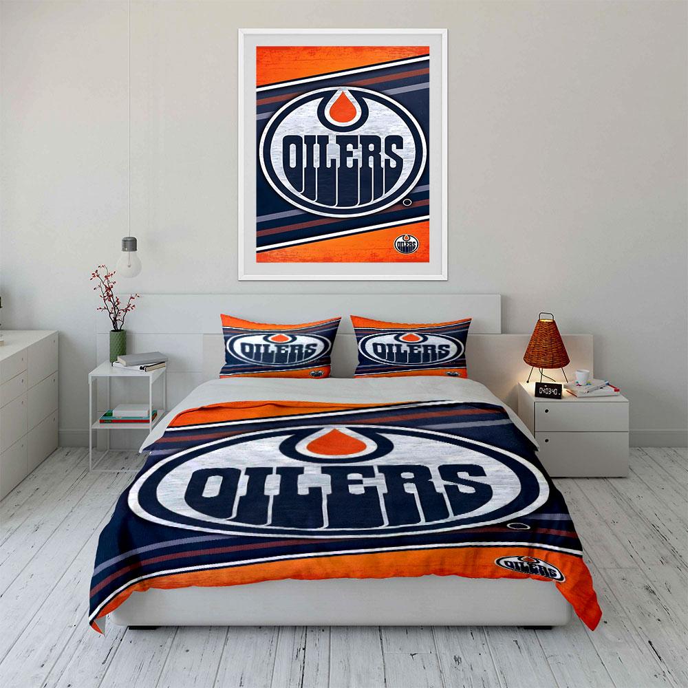 Edmonton Oilers Logo Bedding Design Print Bedding Set Duvet Cover Pillowcases (1* Duvet Cover 2* Pillowcases Do Not Include Comforter)