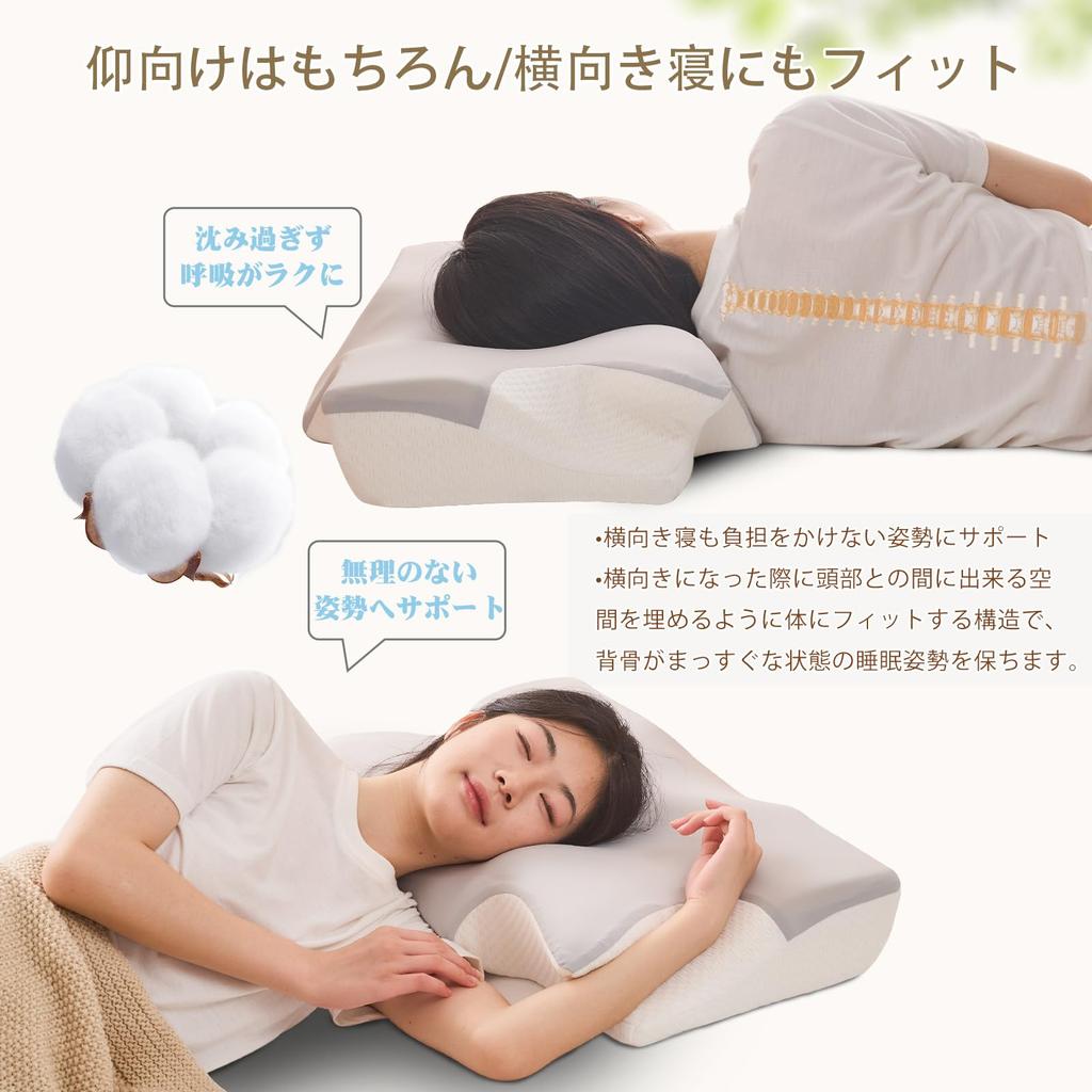 Rakukureya Memory Foam Pillow for Neck Pain Relief and Comfort [Concave Hollow Design for Ears and Back, Breathable, Double Pillowcase, Adjustable to