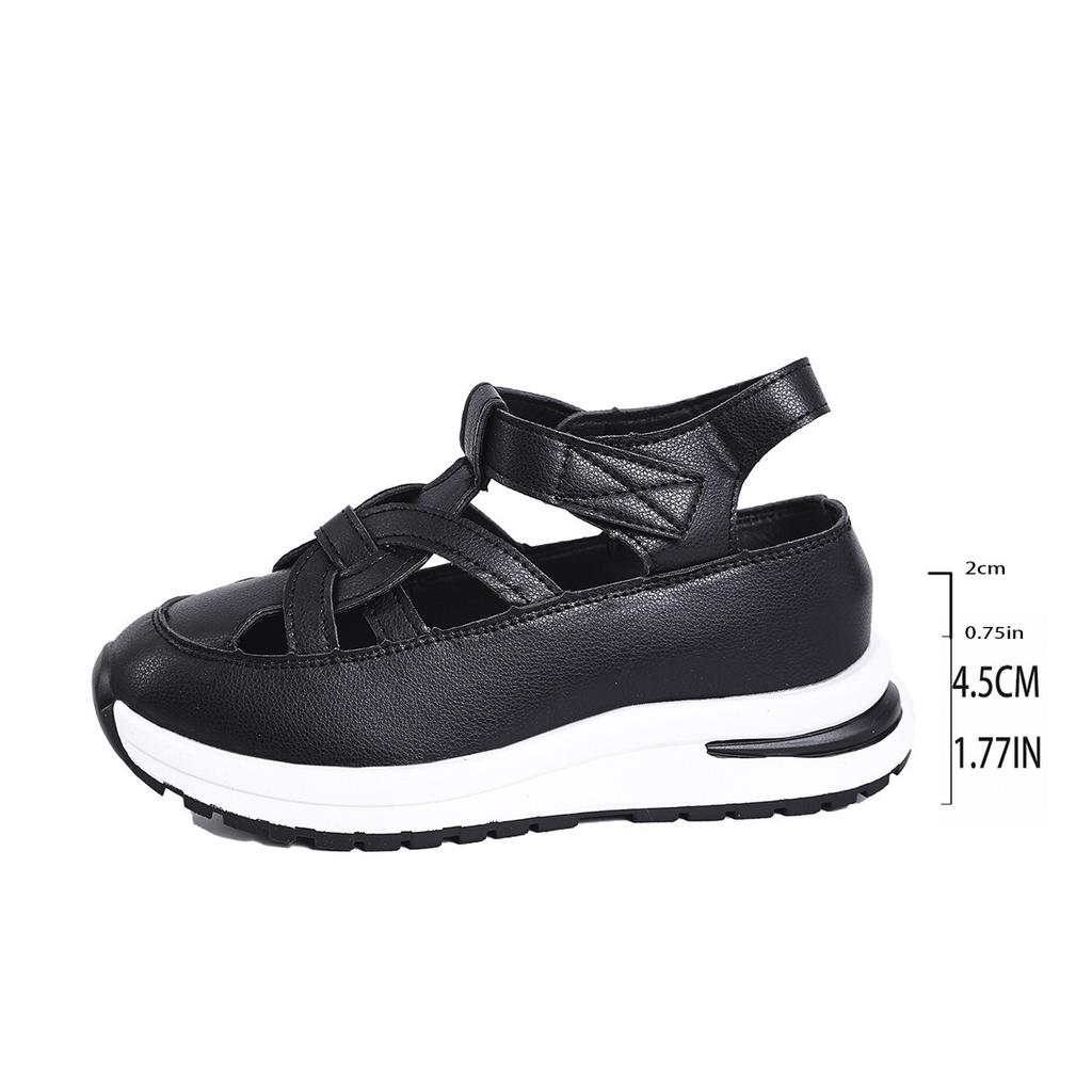 Große Sport-Stil Tasche Kopf Sandalen Damen 25 Dicke Sohle Hohl Klettverschluss Mode römische Freizeitschuhe