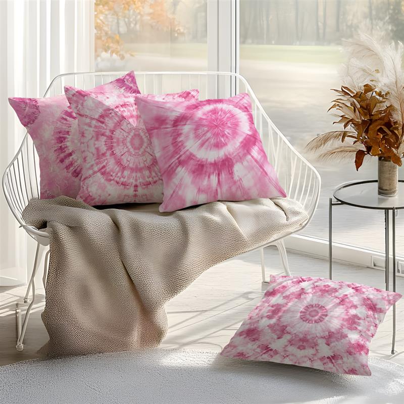 Home Decor Pink Tie-Dye Circular Pattern Pillow Covers Pattern Cushion Cover Suitable For Sofa Bedroom Car Pillow Cover