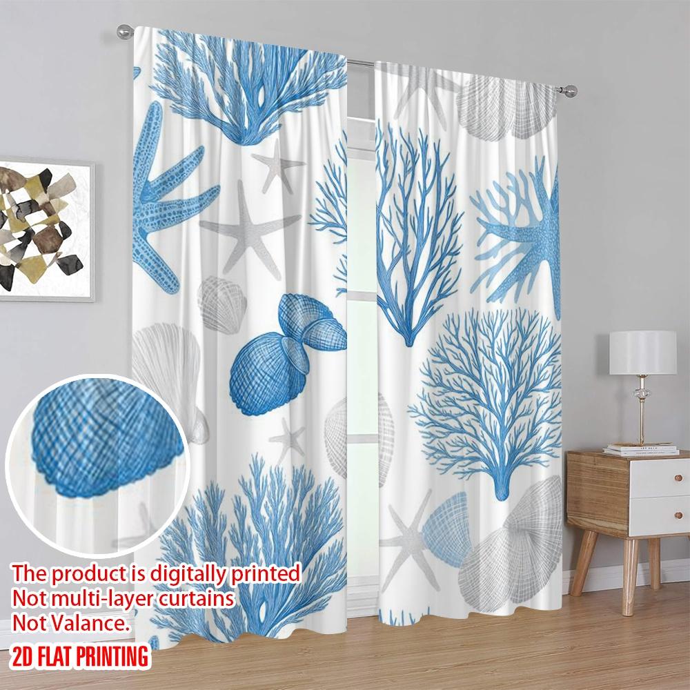 2pcs,2D Plane Printing Creative Curtains Ocean Treasures Durable Polyester (without Rod) Holiday Perfect for Bedroom & Living
