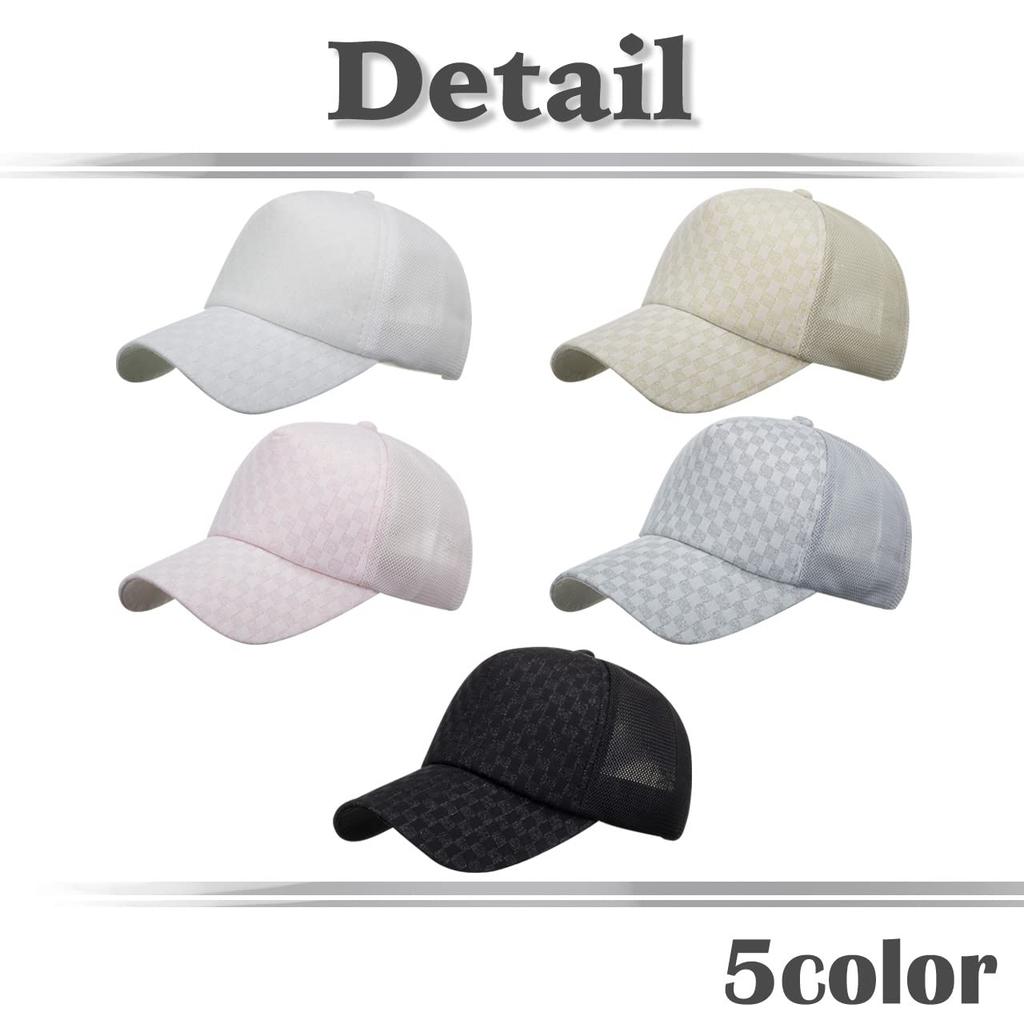 Mesh Cap Checkered Pattern Hat Running Outdoor Women Men CA696 [White Fang] (White)
