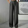 Women's High Waisted Straight Leg Dress Pants with Pockets, Elastic Waist Button Closure Loose Fit Trousers for & Casual Wear