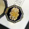 French Retro Lace Yellow Diamond Women's Ring - Hand-Brushed, Pleated, Forged Gold with Elegant Niche Design.