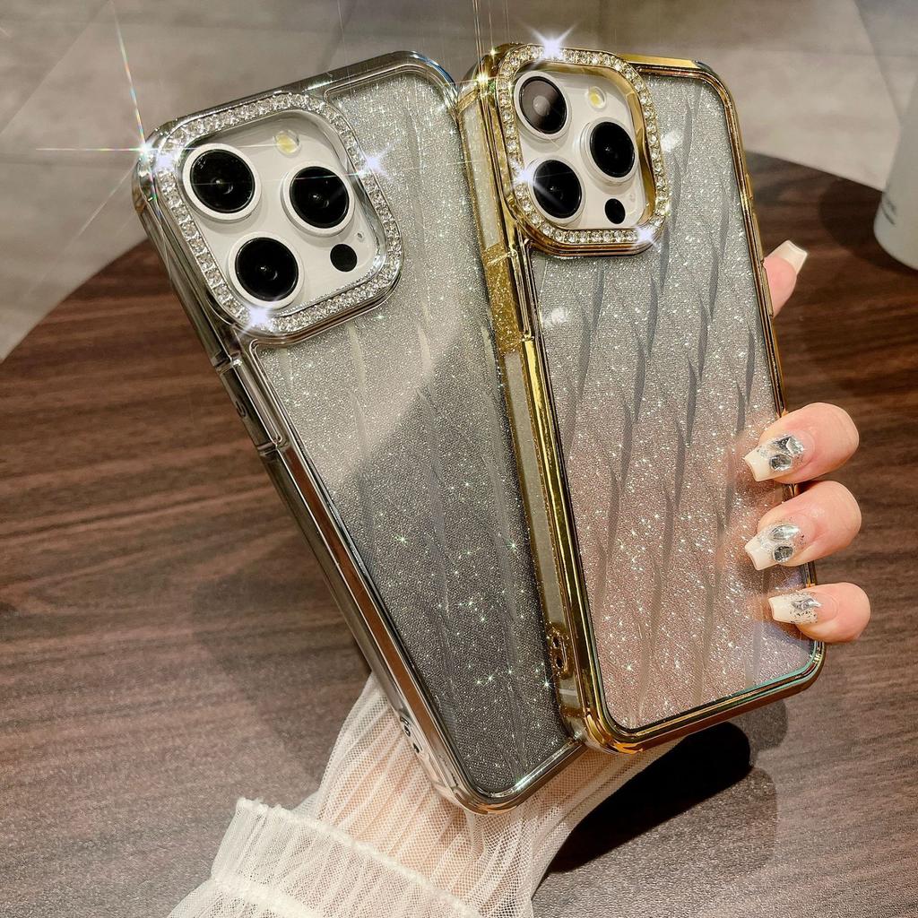 Rhinestone Checkered Gradient Glitter Is Suitable for IPhone 15Promax Phone Cases, IPhone14 Electroplated Anti-drop Full Package 13
