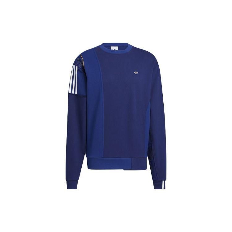 adidas originals Contrast Color Stitching Logo Stripe Round Neck Long Sleeves Blue Men s HH9964 XXS