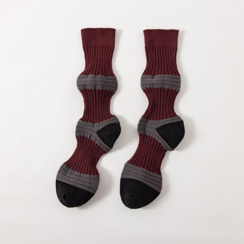 Lantern Socks, Women's Color-blocking Mid-calf Socks, Slightly Pressed Striped Women's Socks, Cotton Long Calf Socks
