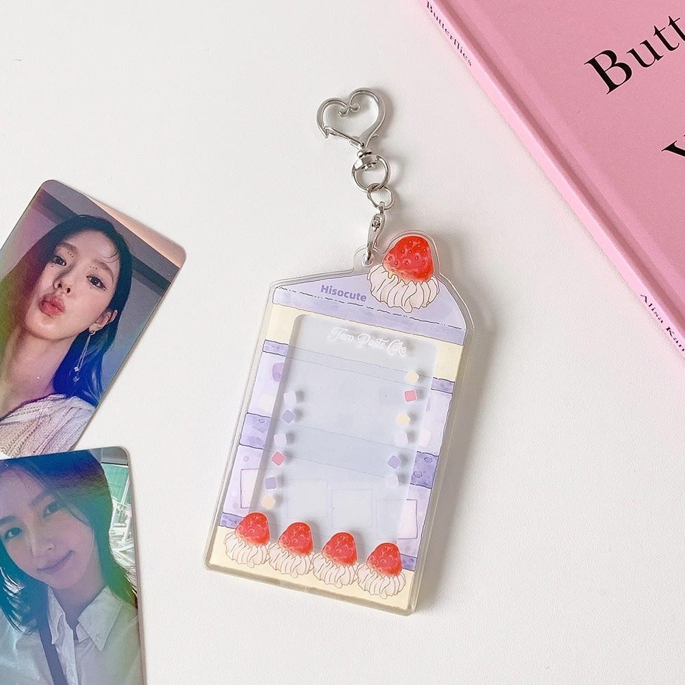 Acrylic Kpop Photocard Holder Keychain 3 Inch Cake Dessert Shape Campus Card Protective Case Transparent