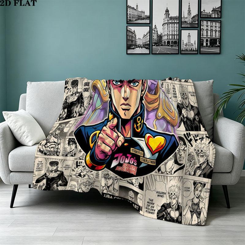 1PC Jojos Bizarre Adventure Patterned Flannel Blanket Suitable For All Seasons For Home Decor Warmth And Comfort Gifts Holiday Present