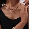 Double-Layered Tiger's Eye Beaded Necklace with Titanium Steel Clavicle Chain