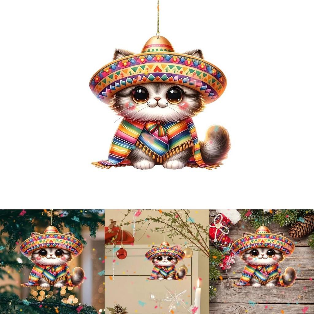 Cat Car Mirror Ornament Christmas Tree Toy For Vehicle Interior Decor