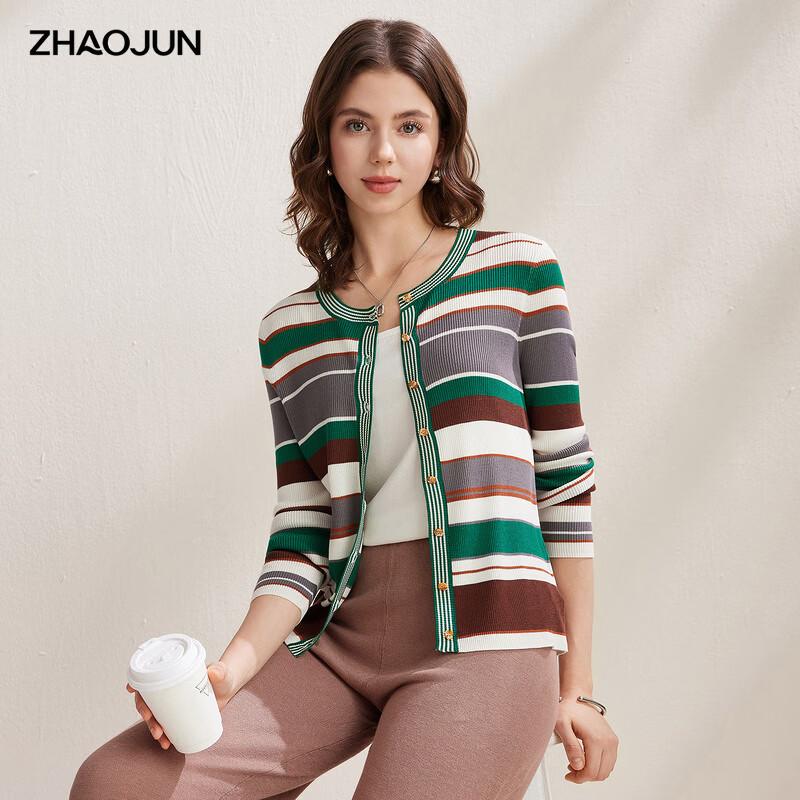 Women s Lyocell Tencel Blend Striped Knit Cardigan M