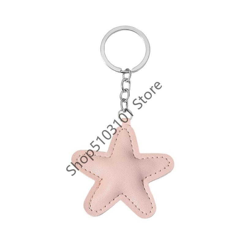 Colorful Five-Pointed Star Keyring Star Shaped Keychain Handmade PU leather Pentagrams Pendant Key Chain Bag Jewelry